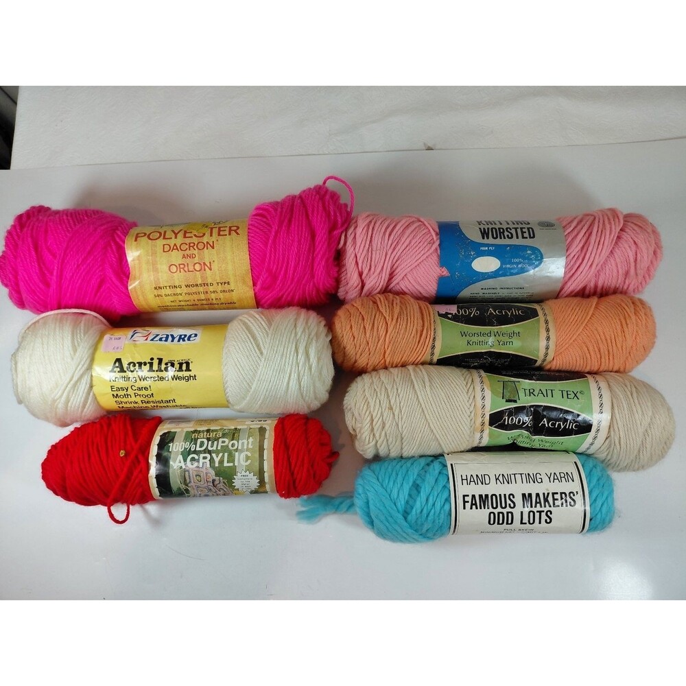 Lot of 7 Vintage Yarn Skeins Acrylic Wool Blend Knitting Crochet Crafts Mixed